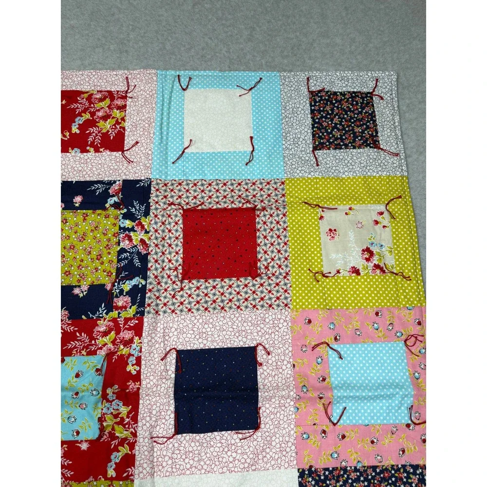 Project Linus Handmade Patchwork Baby Quilt Floral Polka Dot Tied Blanket 33x41